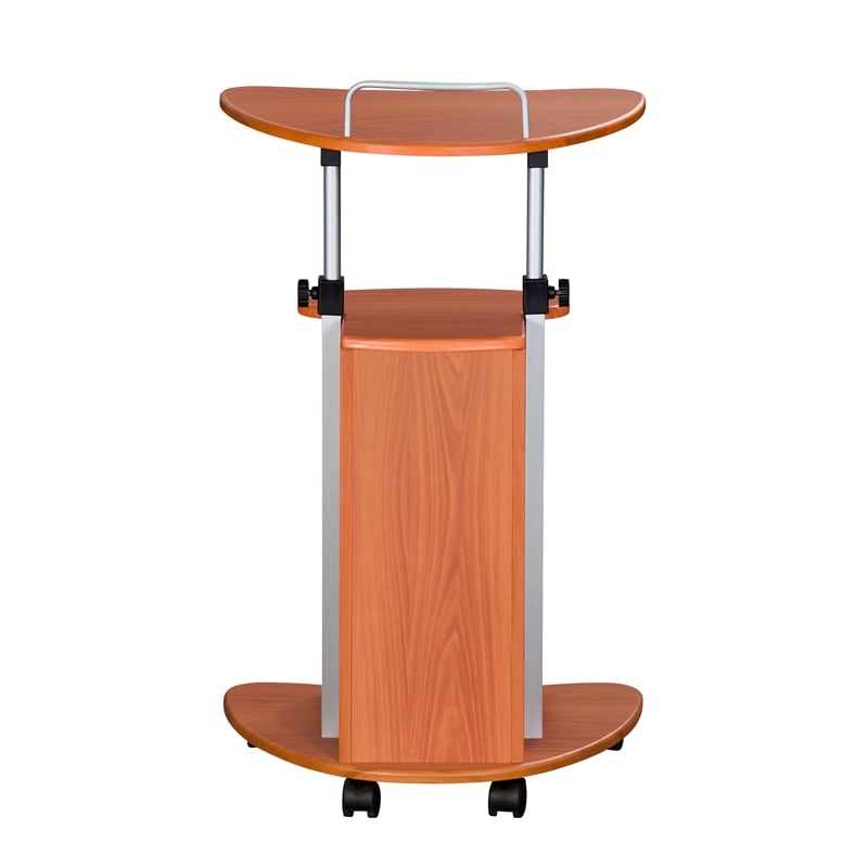 Techni Mobili Cadmus Sit-to-Stand Rolling Laptop Cart with Storage in Wood Grain