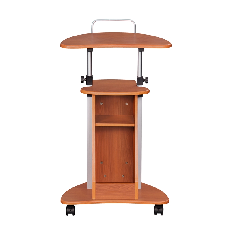 Techni Mobili Cadmus Sit-to-Stand Rolling Laptop Cart with Storage in Wood Grain