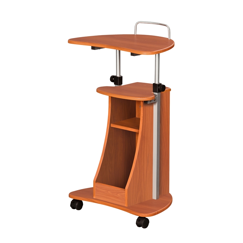 Techni Mobili Cadmus Sit-to-Stand Rolling Laptop Cart with Storage in Wood Grain
