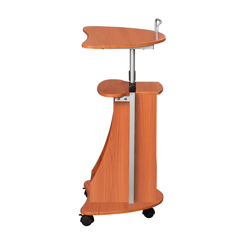 Techni Mobili Cadmus Sit-to-Stand Rolling Laptop Cart with Storage in Wood Grain