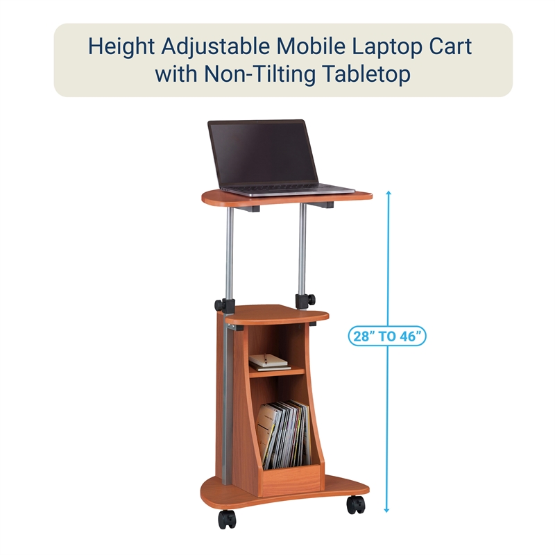Techni Mobili Cadmus Sit-to-Stand Rolling Laptop Cart with Storage in Wood Grain