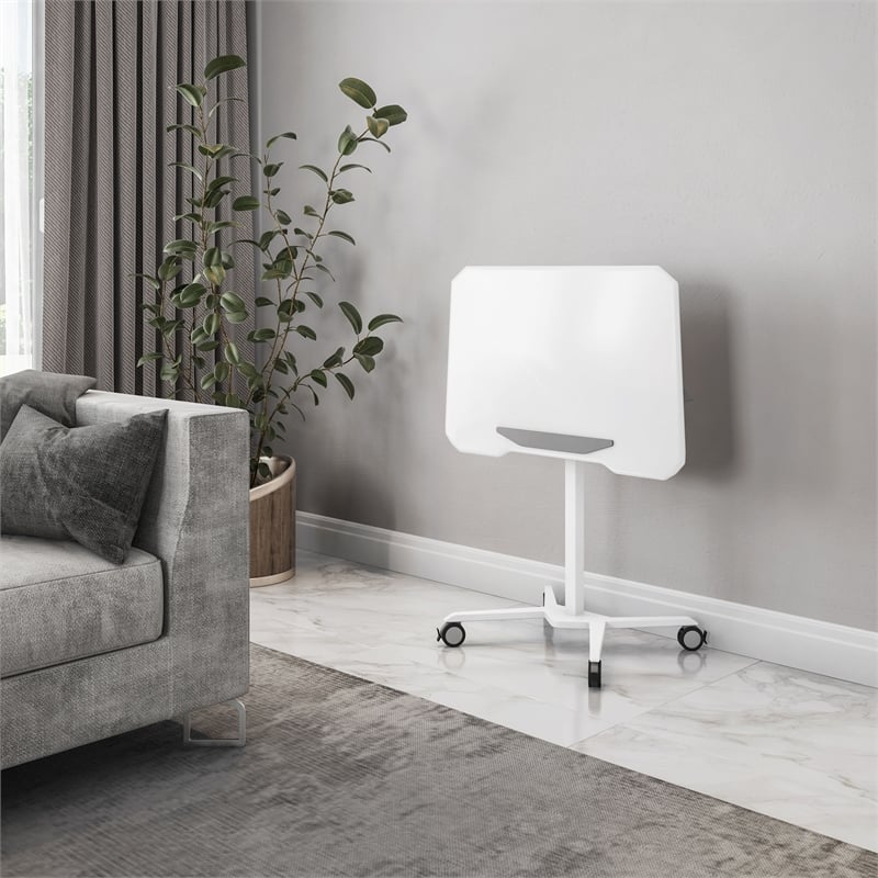Techni Mobili Wooden Sit to Stand Tiltable Mobile Laptop Stand in White