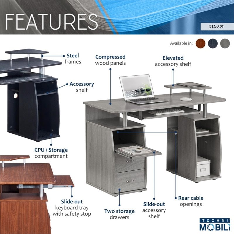 TECHNI MOBILI Atua Wood Computer Desk in Espresso
