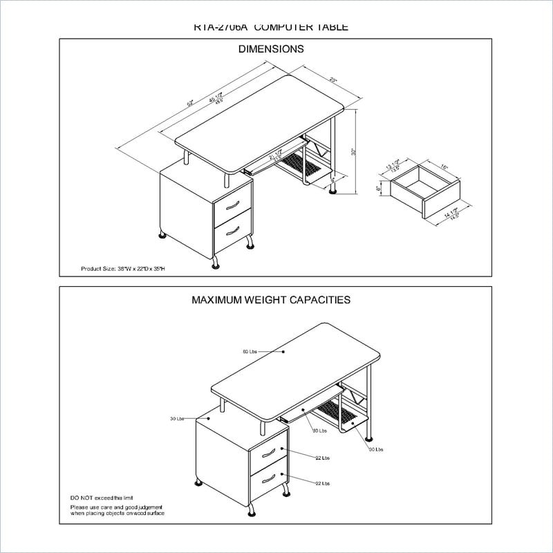 TECHNI MOBILI Wood Student Blue & Silver Computer Desk 858108003542 