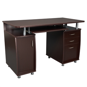 Techni Mobili Engineered Wood Computer Desk w/CPU Stand Compartment in Chocolate