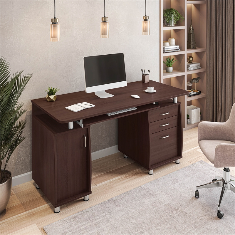 Techni Mobili Engineered Wood Computer Desk w/CPU Stand Compartment in Chocolate