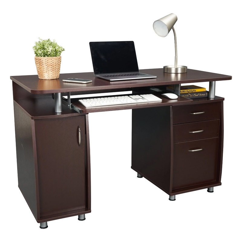 Techni Mobili Engineered Wood Computer Desk w/CPU Stand Compartment in Chocolate