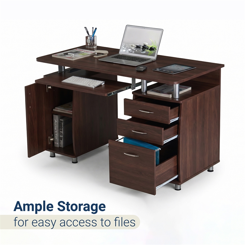 Techni Mobili Engineered Wood Computer Desk w/CPU Stand Compartment in Chocolate