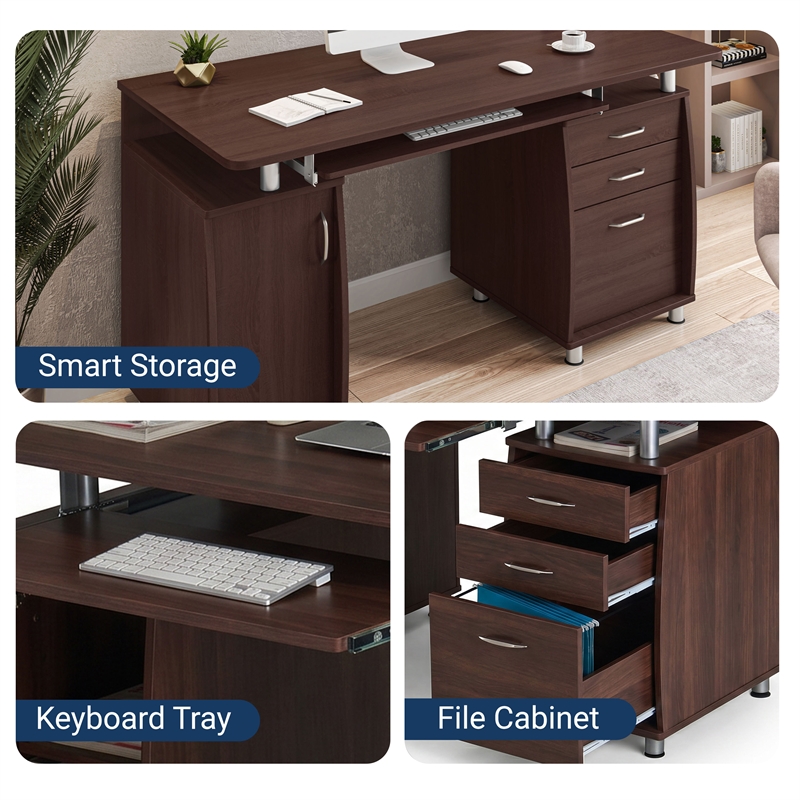 Techni Mobili Engineered Wood Computer Desk w/CPU Stand Compartment in Chocolate