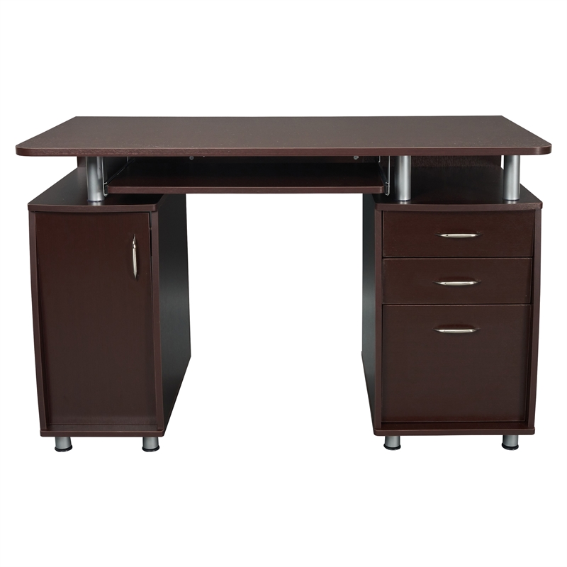 Techni Mobili Engineered Wood Computer Desk w/CPU Stand Compartment in Chocolate