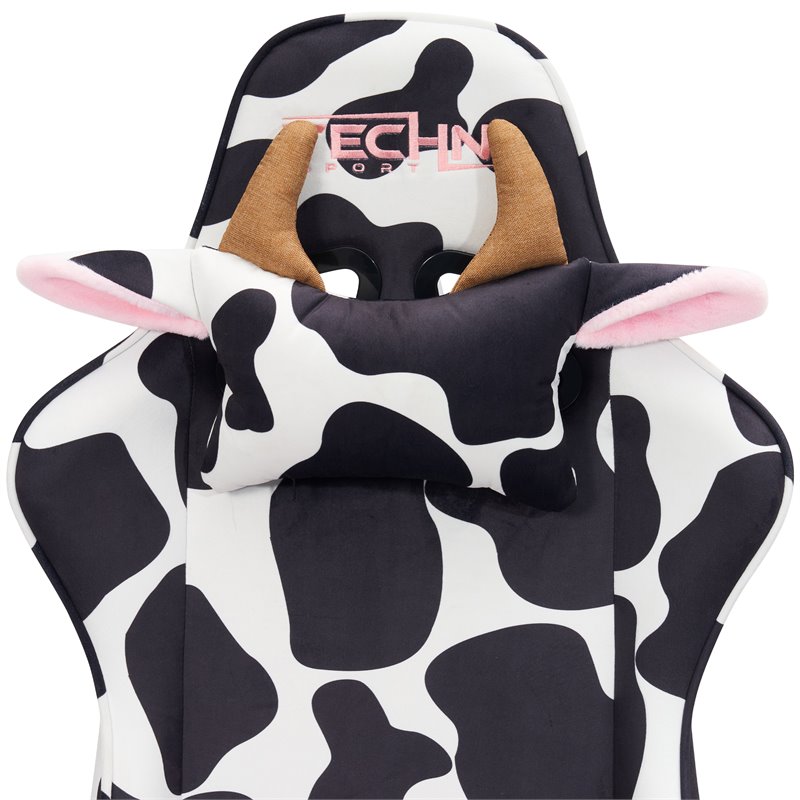 Techni Mobili Sport TS85 COW Print Fabric LUXX Series Gaming Chair Black/White