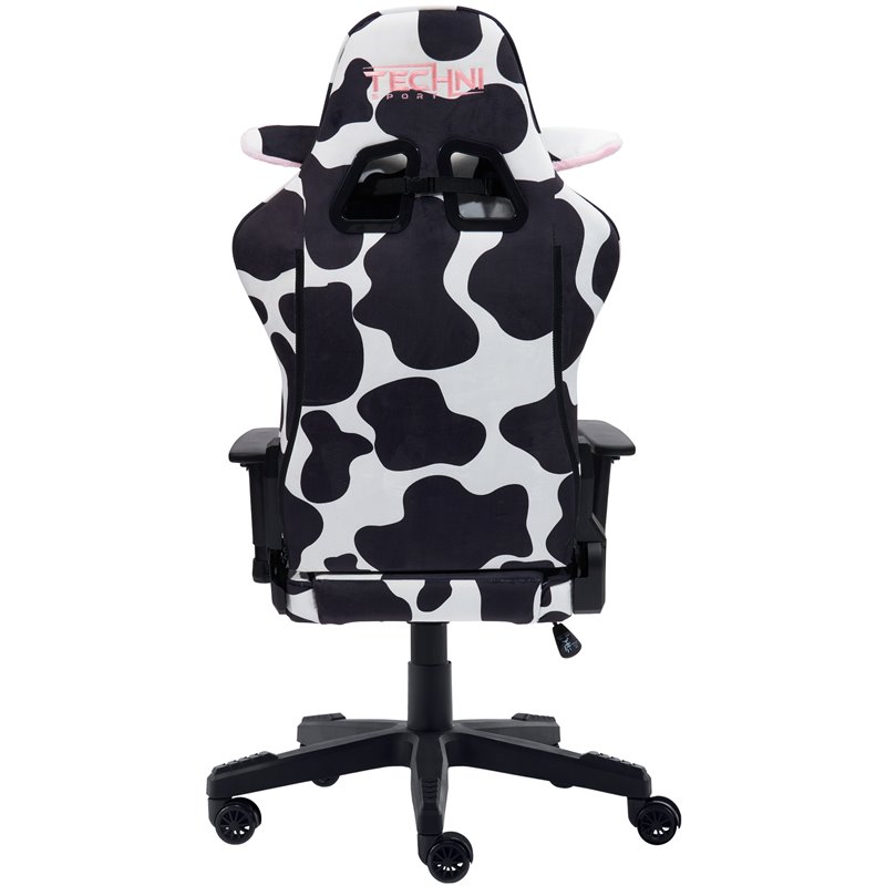 Techni Mobili Sport TS85 COW Print Fabric LUXX Series Gaming Chair Black/White