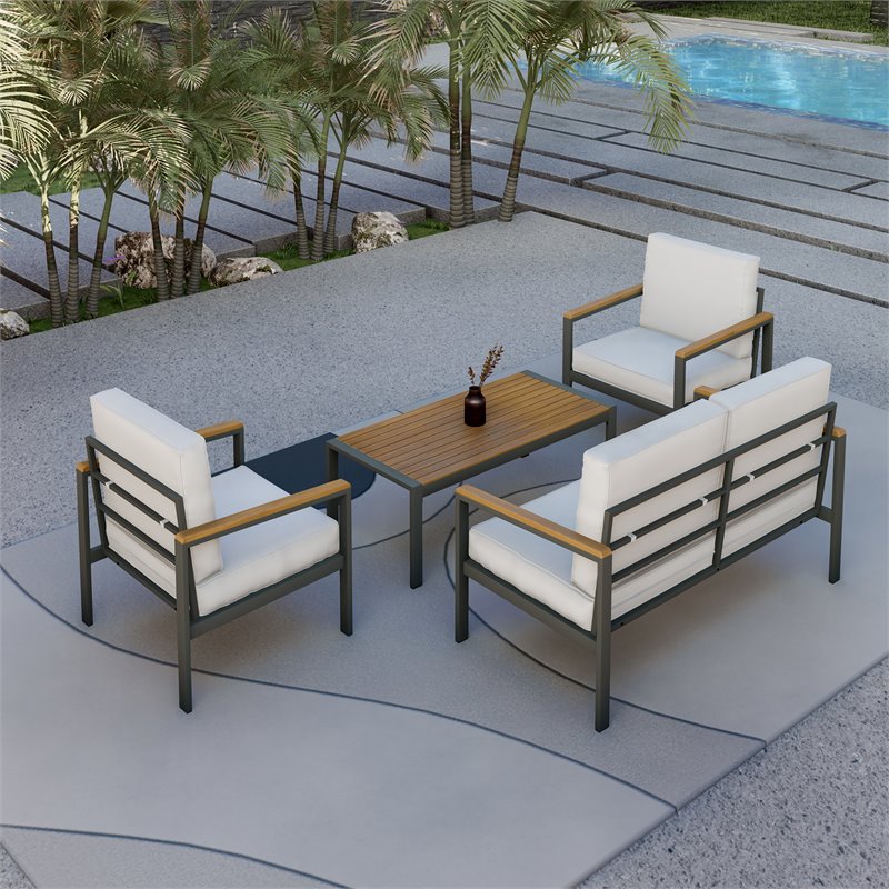 Techni Mobili Ribe 4-Piece Outdoor Aluminum/Wood Patio Sofa Set in Beige