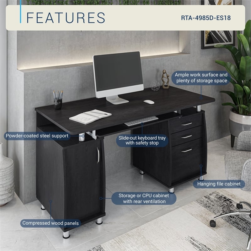 Techni Mobili Engineered Wood Computer Desk with Storage in Espresso