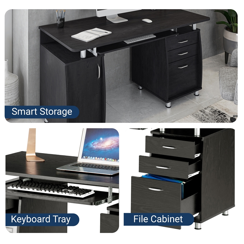 Techni Mobili Engineered Wood Computer Desk with Storage in Espresso