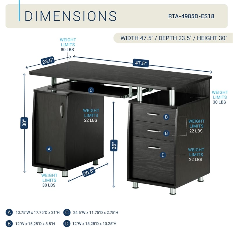 Techni Mobili Engineered Wood Computer Desk with Storage in Espresso