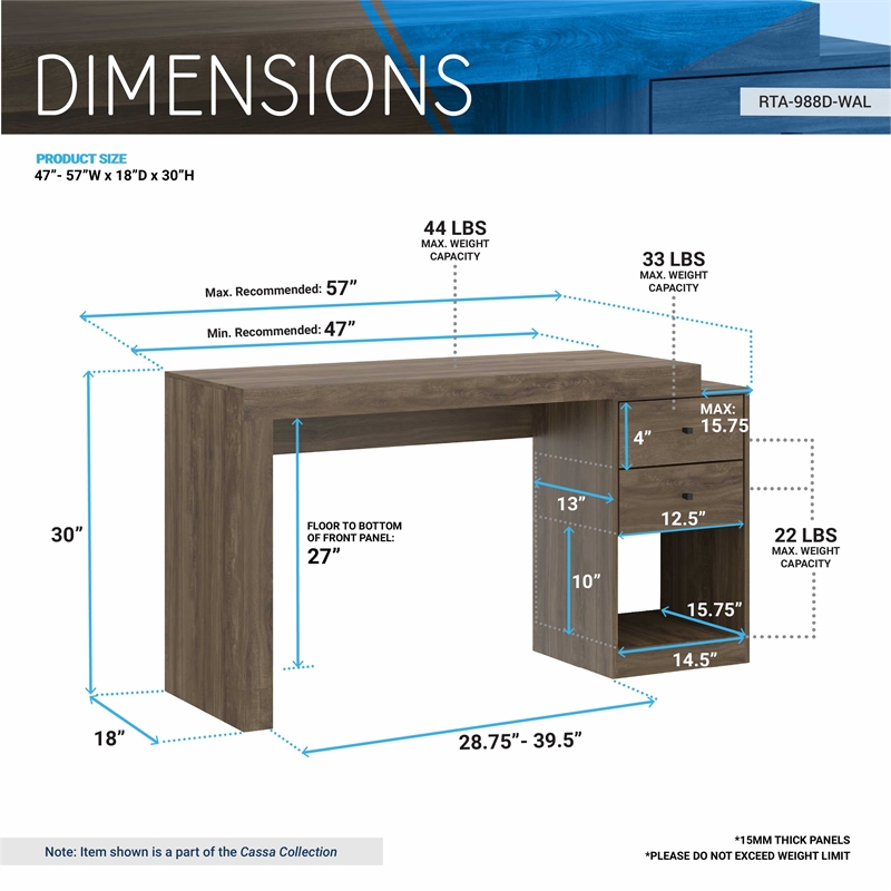 Techni Mobili Cassa Expandable Modern Wood Writing Desk in Walnut
