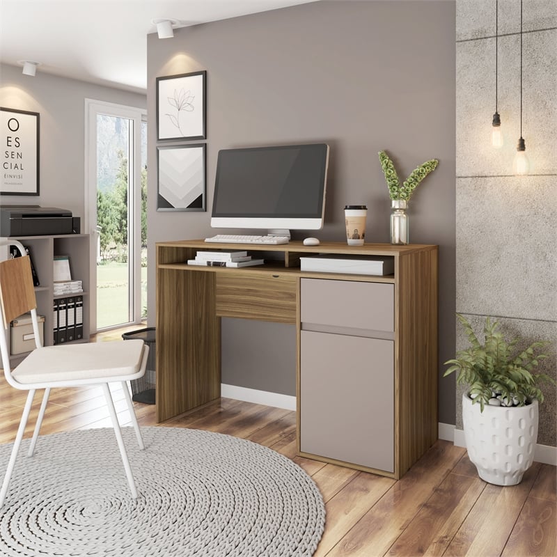 Techni Mobili Modern Engineered Wood Computer Desk with Storage in Walnut
