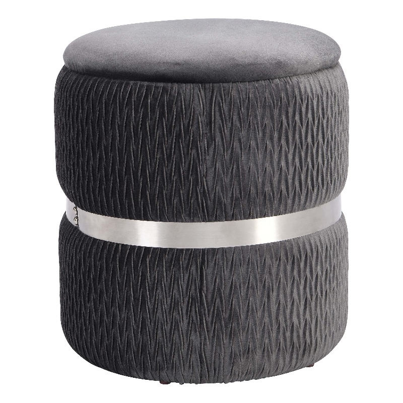 Techni Mobili Modern Fabric Storage Ottoman in Gray/Brushed Silver