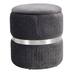 Techni Mobili Modern Fabric Storage Ottoman in Gray/Brushed Silver