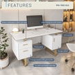 Techni Mobili Wood Desk for Office with Drawers & Storage in White and Gold
