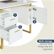 Techni Mobili Wood Desk for Office with Drawers & Storage in White and Gold