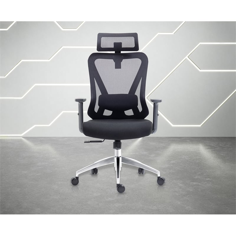 Techni Mobili Mesh Fabric Office Chair with Headrest & Lumbar Support in Black