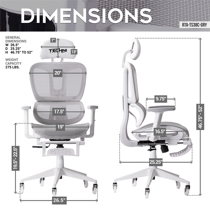 Techni Mobili Modern Sport Mesh Fabric Gaming Chair in White/Gray