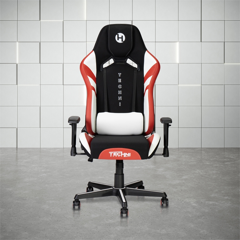 Techni Mobili Modern Fabric Echo Gaming Chair w/ Height Adjustable in Black/Red