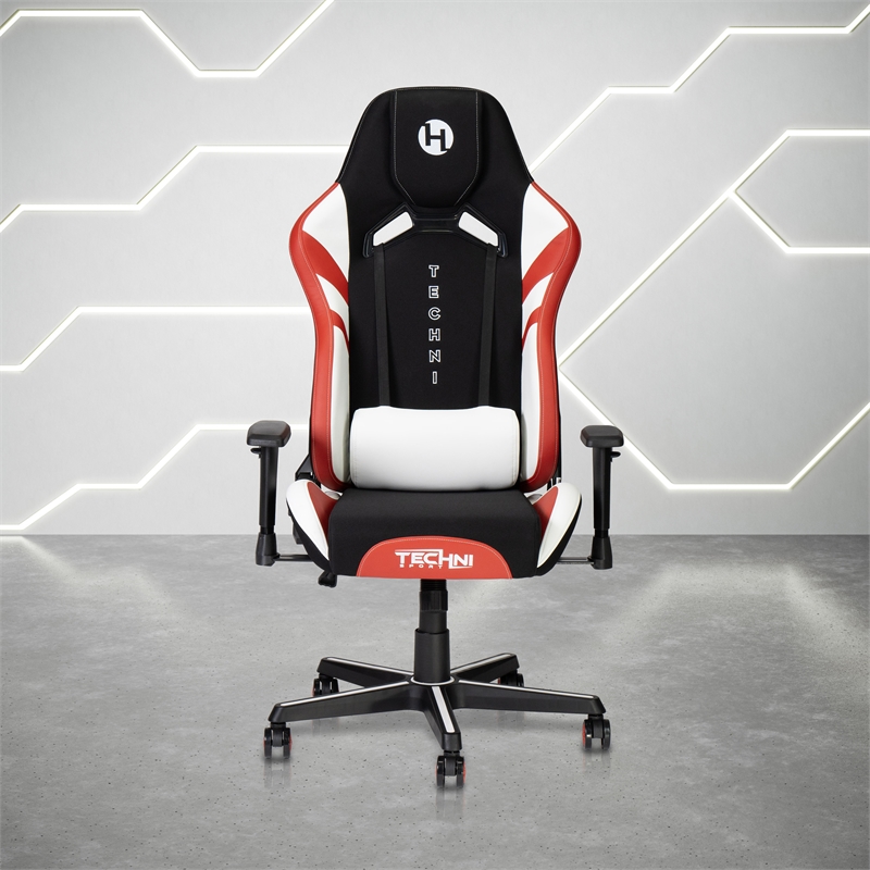Techni Mobili Modern Fabric Echo Gaming Chair w/ Height Adjustable in Black/Red