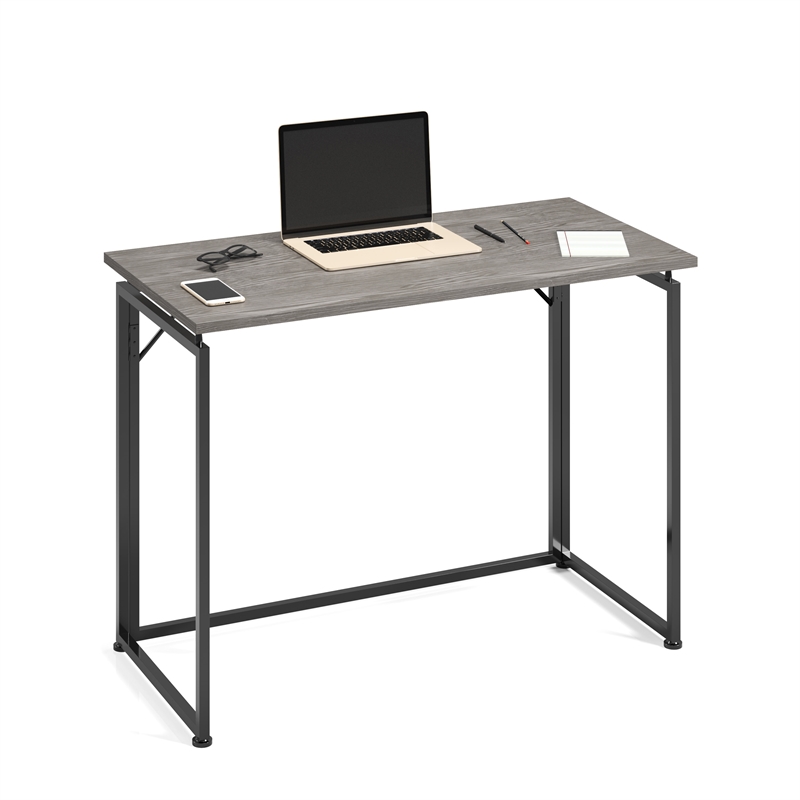 Techni Mobili Modern Wood & Steel Metal Folding Desk in Gray/Black