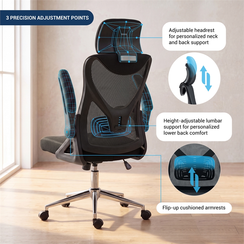 Techni Mobili Modern Mesh & Plastic Essential Ergonomic Office Chair in Black