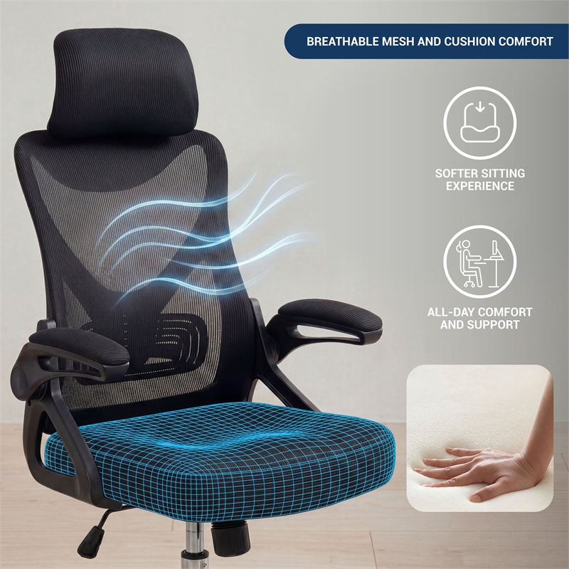 Techni Mobili Modern Mesh & Plastic Essential Ergonomic Office Chair in Black