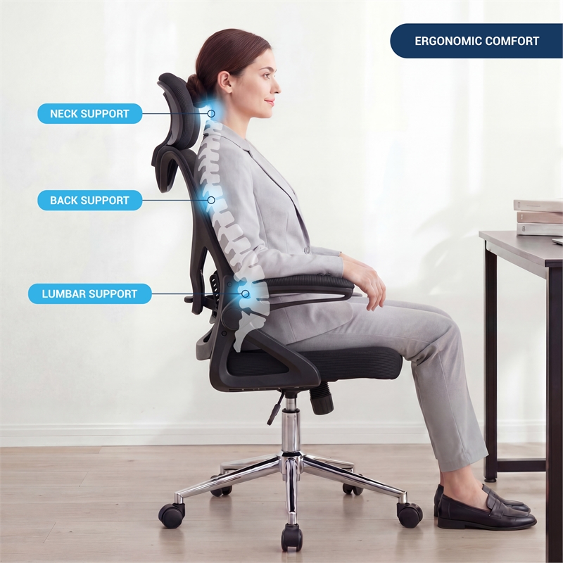 Techni Mobili Modern Mesh & Plastic Essential Ergonomic Office Chair in Black