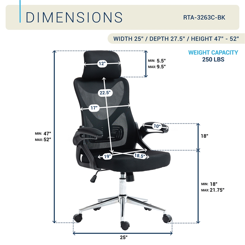 Techni Mobili Modern Mesh & Plastic Essential Ergonomic Office Chair in Black