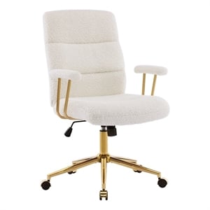 Textured Boucle Fabric White and Gold Office Chair - Height Adjustable Chair