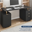Techni Mobili Executive Desk with 3 Drawers and Cabinet - Black and Gold
