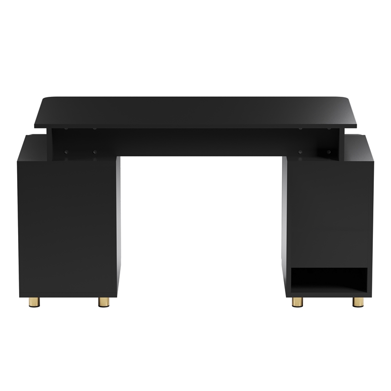 Techni Mobili Executive Desk with 3 Drawers and Cabinet - Black and Gold