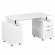 Techni Mobili Executive Desk with 3 Drawers and Cabinet - White and Gold