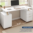 Techni Mobili Executive Desk with 3 Drawers and Cabinet - White and Gold