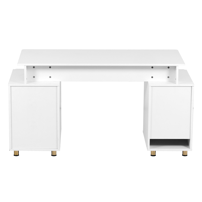 Techni Mobili Executive Desk with 3 Drawers and Cabinet - White and Gold