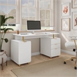 Techni Mobili Executive Desk with 3 Drawers and Cabinet - White and Gold