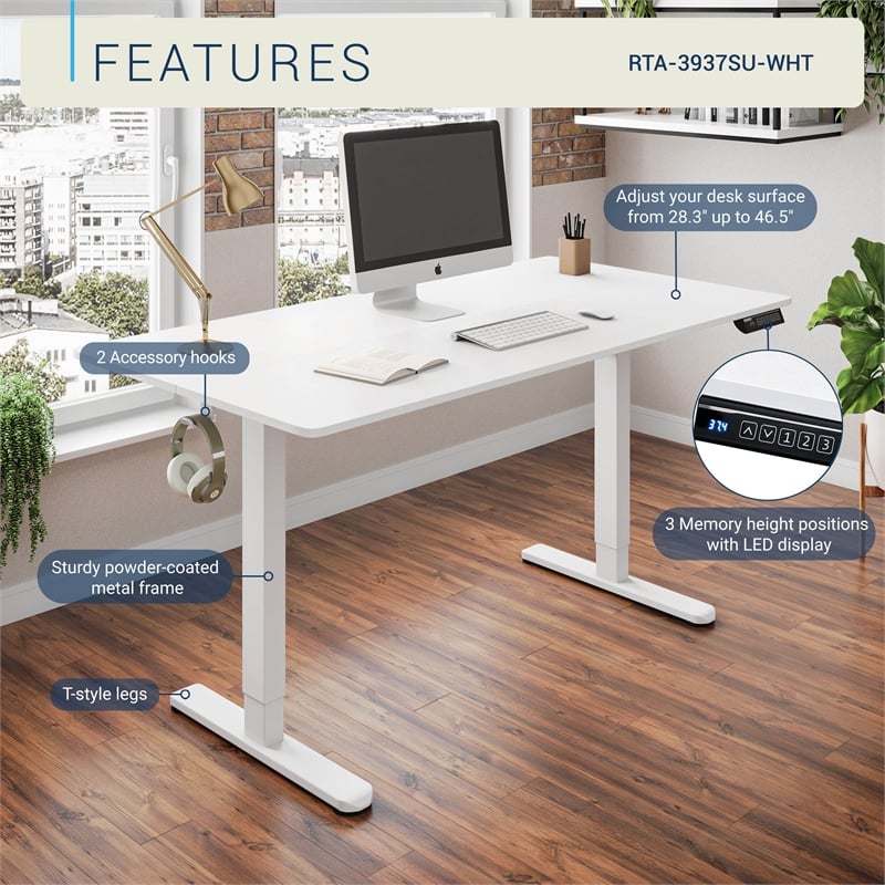 Techni Mobili 47.25in. W Electric Standing Desk - White
