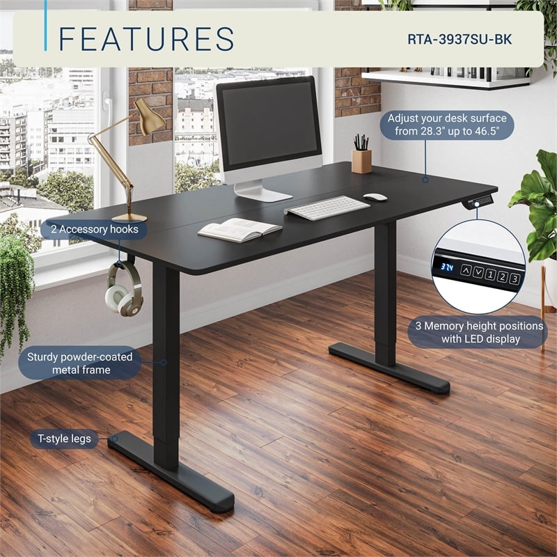 Techni Mobili 47.25in. W Electric Standing Desk - Black