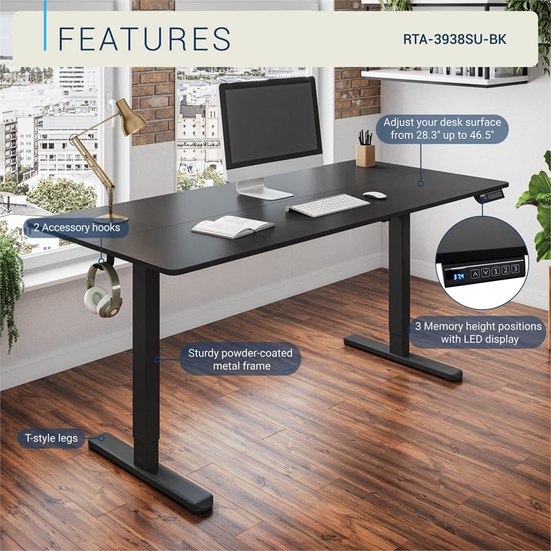 Techni Mobili 55in. W Electric Standing Desk - Black