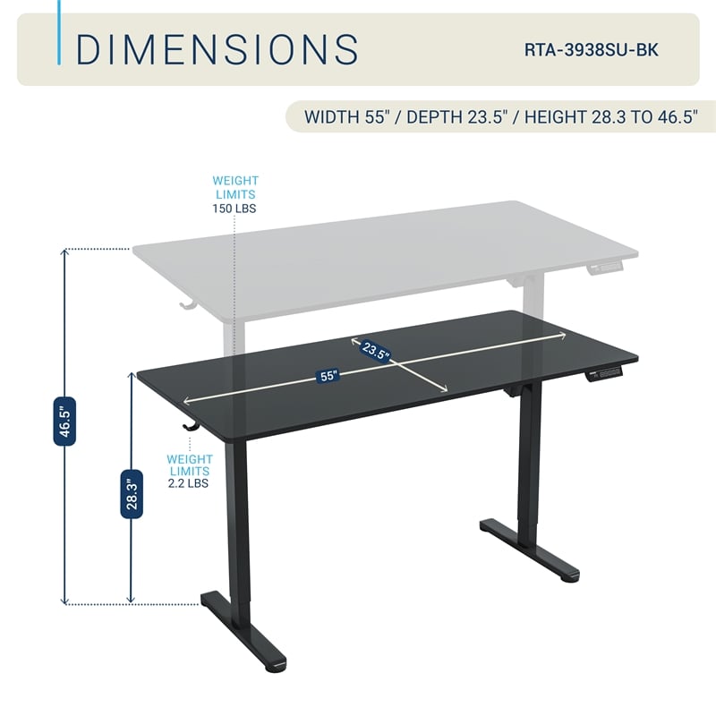 Techni Mobili 55in. W Electric Standing Desk - Black