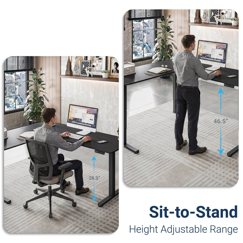 Techni Mobili 63in. W L-Shaped Electric Standing Desk - Black