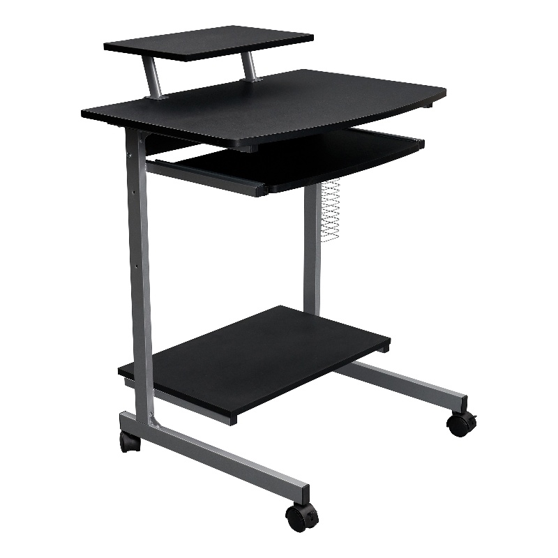 Techni Mobili Wood & Steel Compact Computer Cart with Storage in Graphite Gray