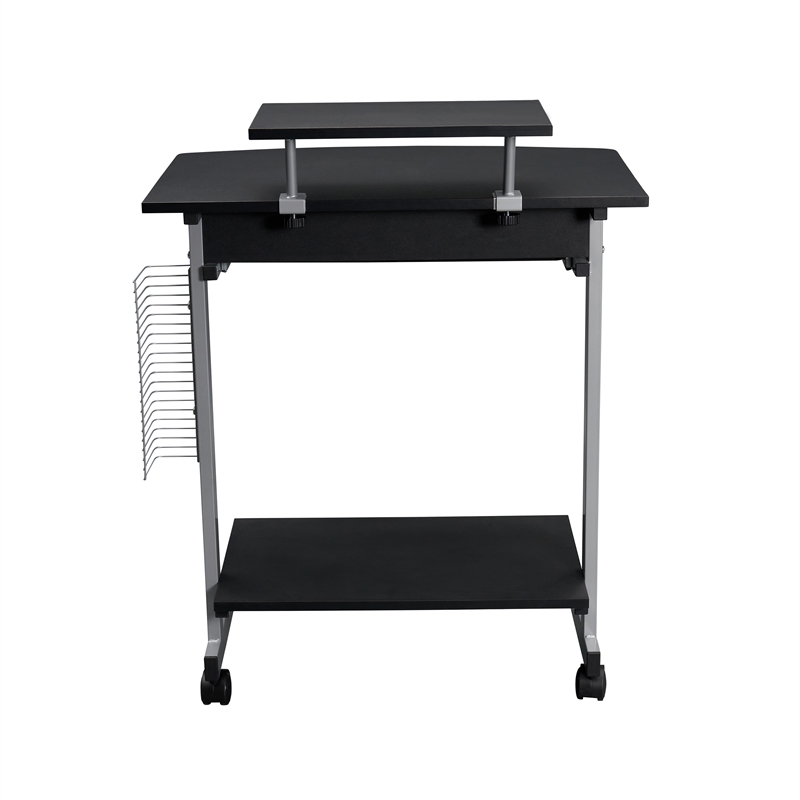 Techni Mobili Wood & Steel Compact Computer Cart with Storage in Graphite Gray