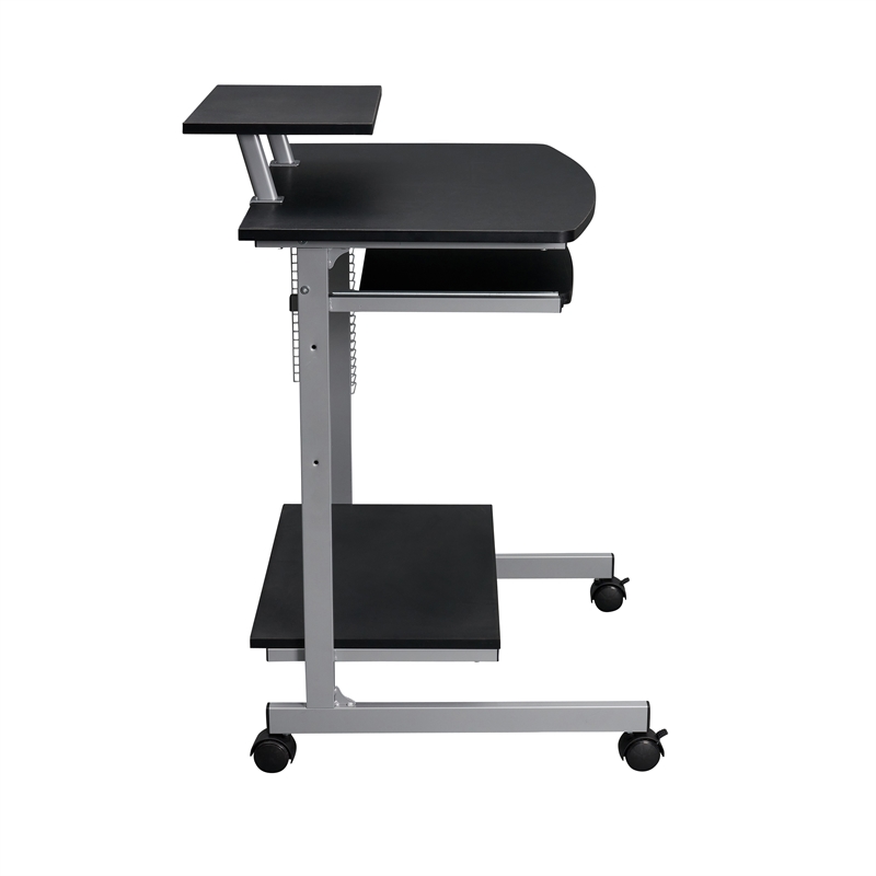 Techni Mobili Wood & Steel Compact Computer Cart with Storage in Graphite Gray